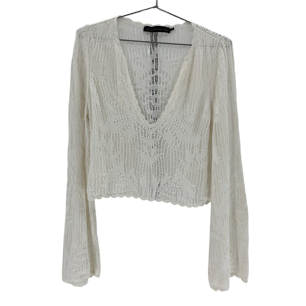 House Of Harlow 1960 Cropped White Kameli Pointelle Sweater Size S - Picture 2 of 4